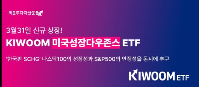 키움운용, '한국판 SCHG' KIWOOM 미국성장다우존스 ETF 31일 상장