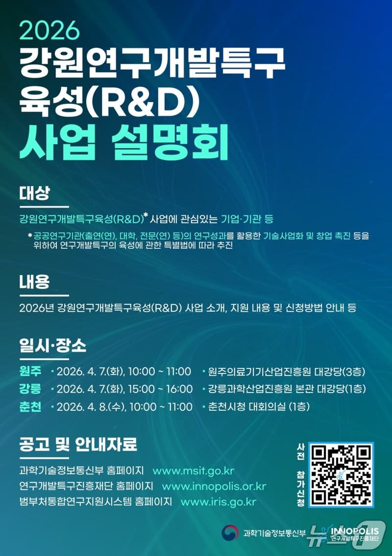 특구재단, 강원특구 육성사업 본격 시동…R&D 사업 설명회 4월 순회 개최