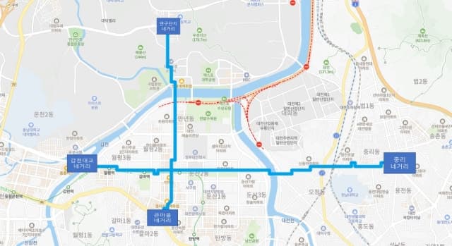 대전시 "원촌육교 공사 관련, 대덕·한밭대로 일부구간 버스전용차로 단속 유예"