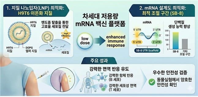 “적게 맞아도 더 강하다”… 생명연, 저용량·고효율 mRNA 백신 플랫폼 개발