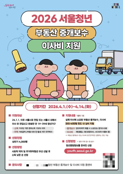 "이사 부담 덜어요"…서울시, 청년 부동산 중개보수·이사비 최대 40만원 지원