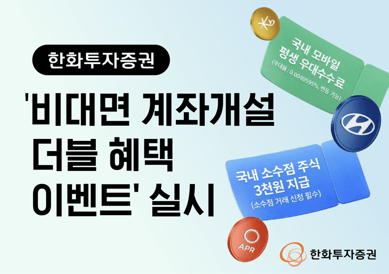 한화투자증권, "비대면 계좌개설 더블 혜택 이벤트" 실시…평생 우대수수료·국내 우량 소수점 주식 지급