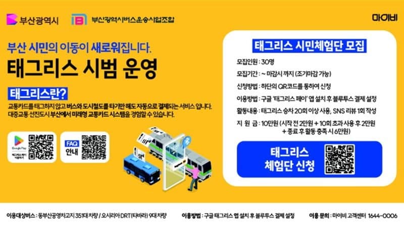 부산 해운대·기장, 교통카드 안 찍는 '태그리스' 결제 시범 도입
