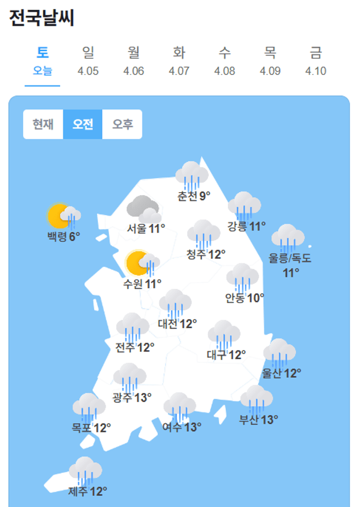 전국 대부분 지역 비…낮에는 비교적 포근, 미세먼지 농도는 '뚝'
