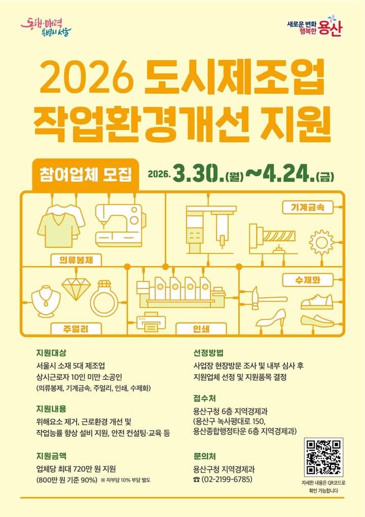“노후 작업장 개선” 용산구, 5대 도시제조업 소상공인에 최대 720만원 지원