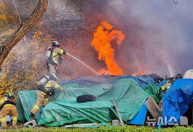 잠실 한강공원 쓰레기 더미서 화재…40여분만에 완진