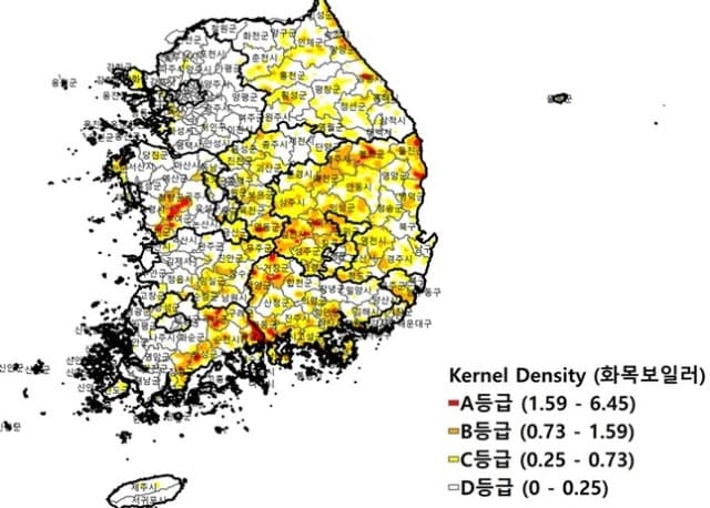 국립산림과학원, 화목보일러 밀집지도 공개…산불 '뇌관' 2.9만 가구 분석