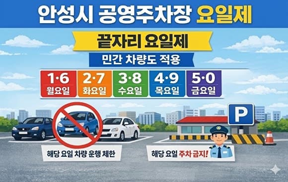 안성시, 8일부터 공영주차장 7곳 '승용차 5부제' 시행…에너지 절감 동참 유도