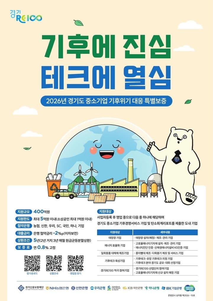 "최대 5억·금리 인하" 경기도, 중소기업 '기후위기 대응' 400억 원 특별보증 금융 지원