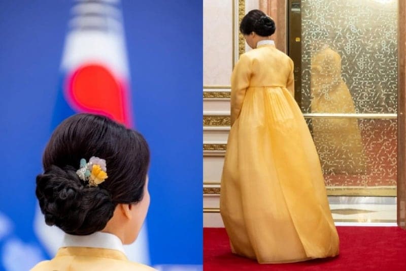마크롱 전속 사진가, 김혜경 여사 '개나리색 한복' 매력에 빠졌다…프랑스도 반한 전통 장신구