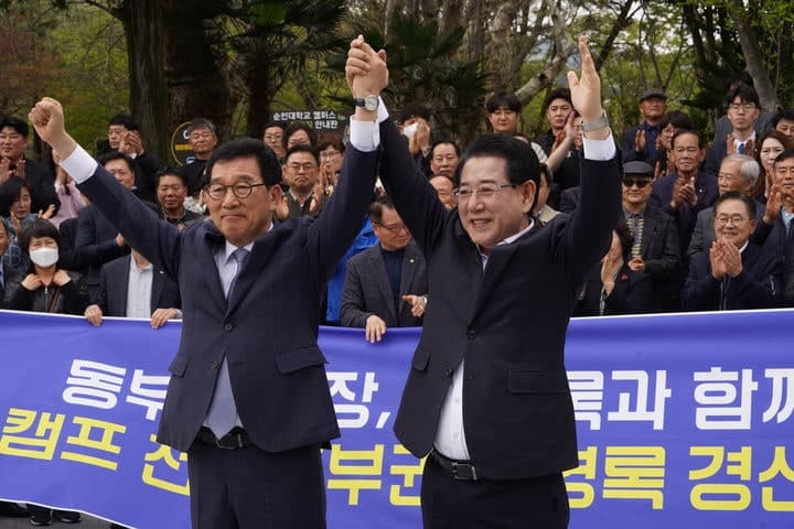 김영록, 신정훈·강기정과 손잡고 동부권 민심 투어