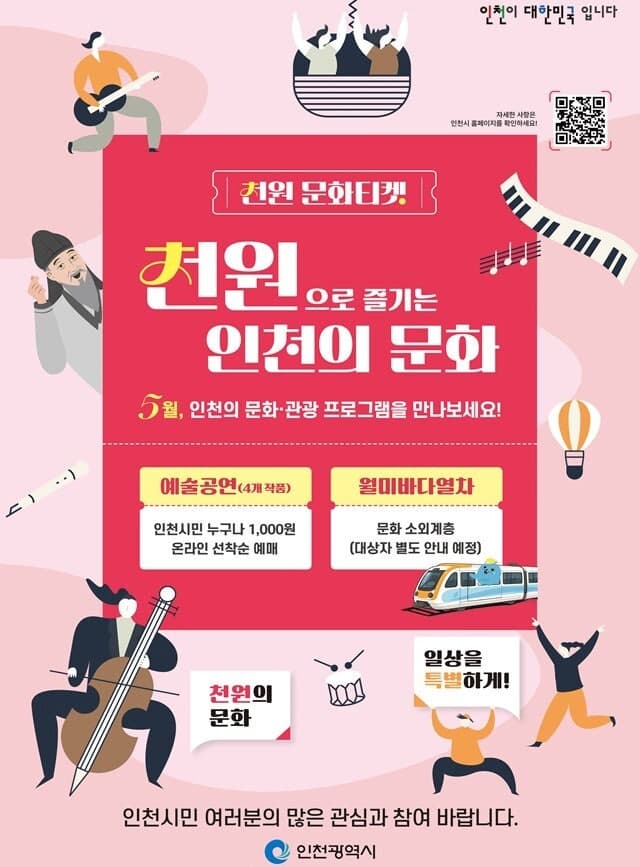 인천시, '천원 문화티켓' 확대 시행…공연·영화 관람 지원