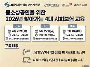 국민연금공단, 중소상공인 대상 '찾아가는 4대 사회보험 교육' 6월까지 전주·대전·여수서 진행