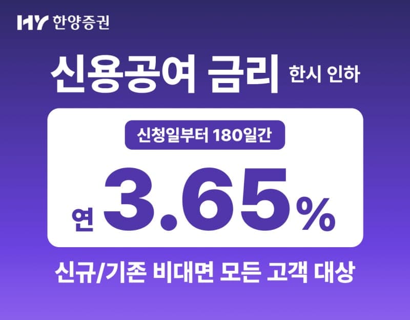 한양증권, "6000피 올라타자" 창사 이래 첫 비대면 신용공여 금리 연 3.65% 인하