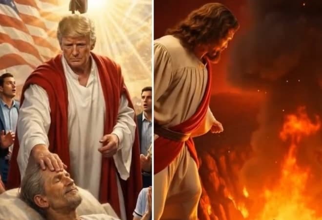 트럼프, 예수 품에 안긴 이미지 또 공유 논란