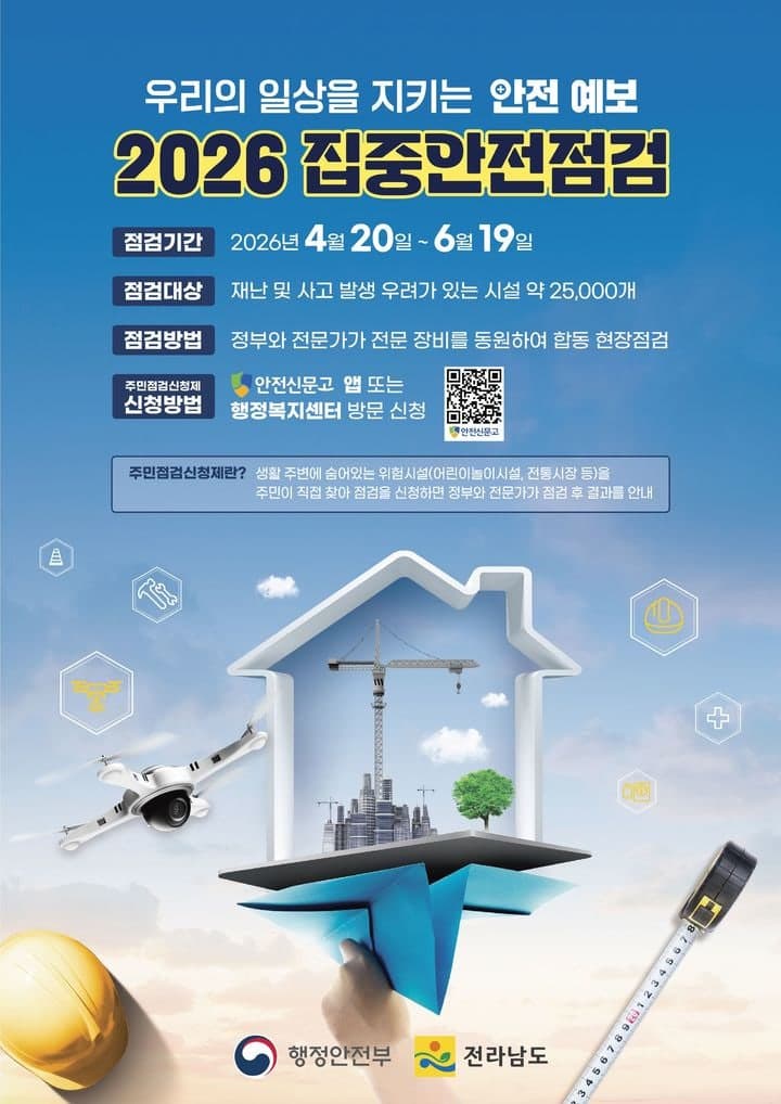 전남도, '도민 생활시설 안전 확보' 위해 1683개소 집중 안전 점검 실시