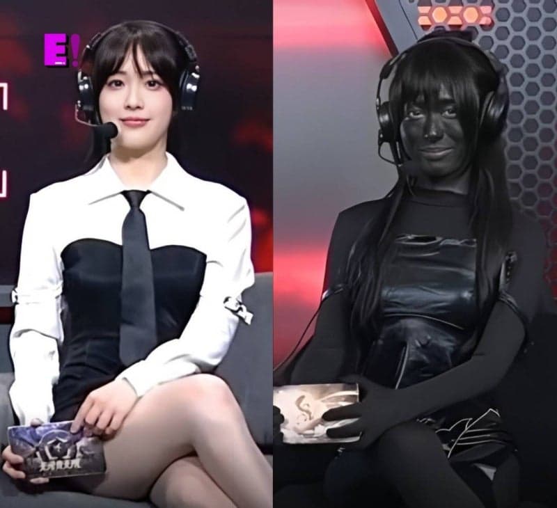 "짧은 치마 왜 입었냐" 비난받자 온몸 검게 칠한 中 여성 해설자의 '반격' 화제