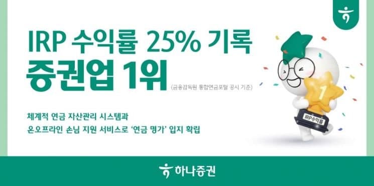 하나증권, IRP 1년 수익률 25% 기록…"증권사 중 1위"