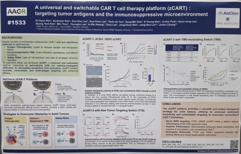 앱클론, AACR 2026서 차세대 항암치료 플랫폼·신약 후보물질 및 고형암 CAR-T·이중항체 항암 효과 공개
