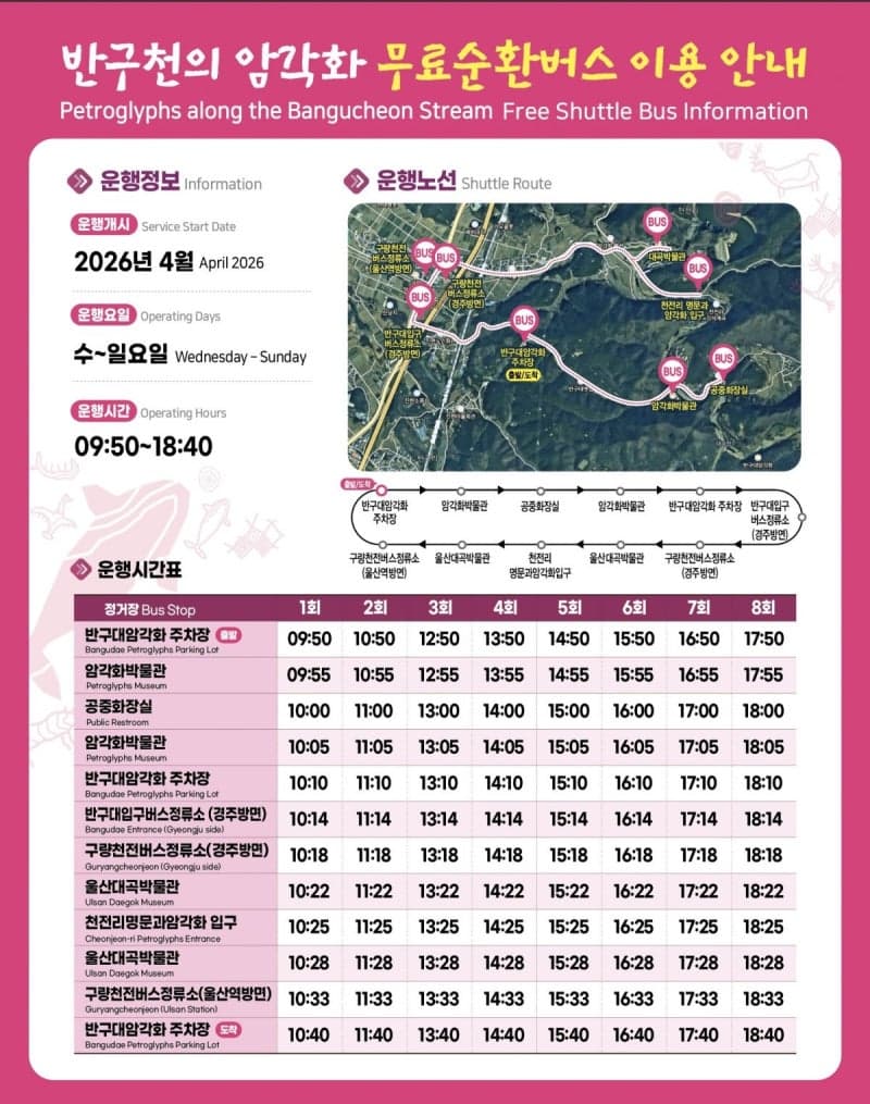 울산시, 세계유산 '반구천의 암각화' 접근성 높인다…하루 8회 무료 셔틀버스 운행