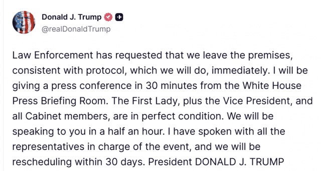 트럼프 참석 백악관 만찬 총격, 용의자 체포