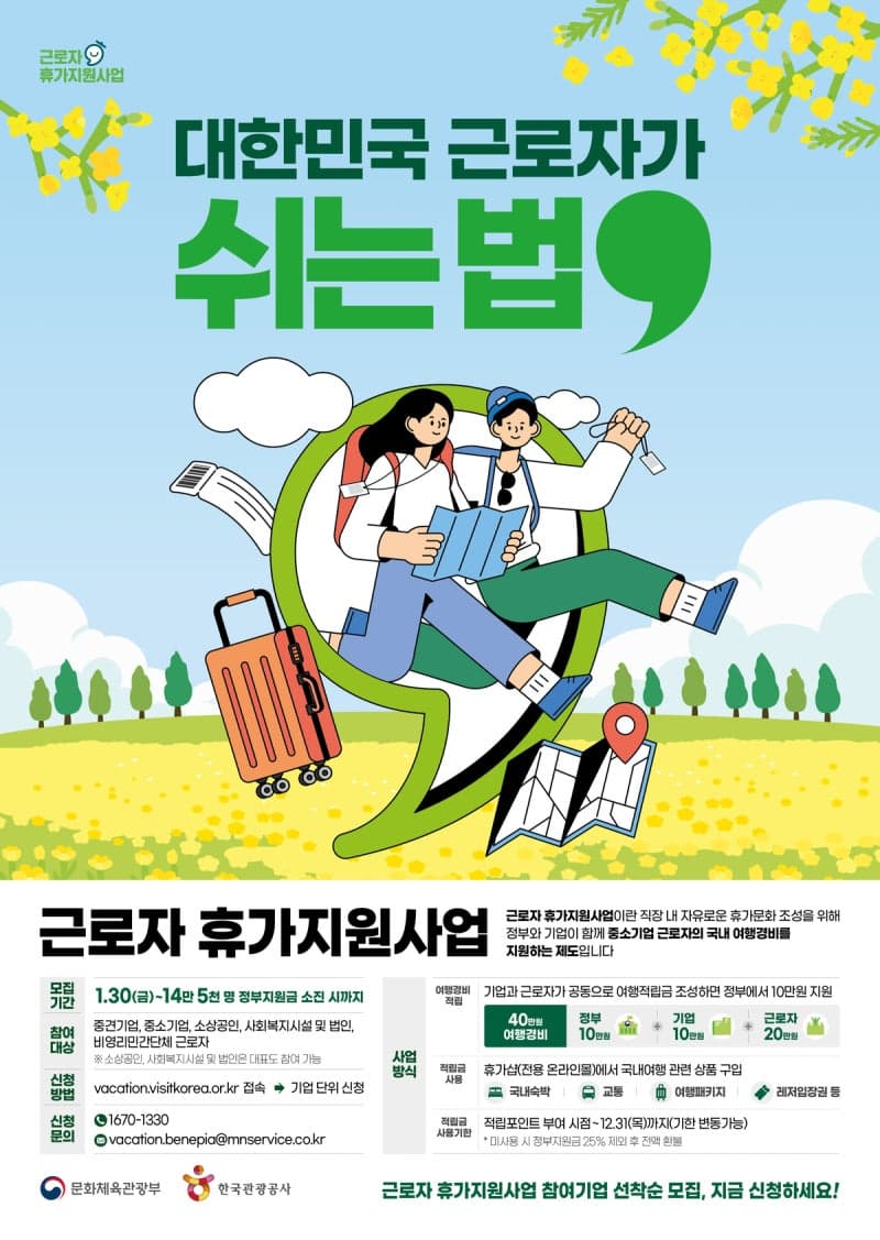 "노동절 앞두고 반값휴가 확대"…지방 근로자 휴가비 42만 원 지원