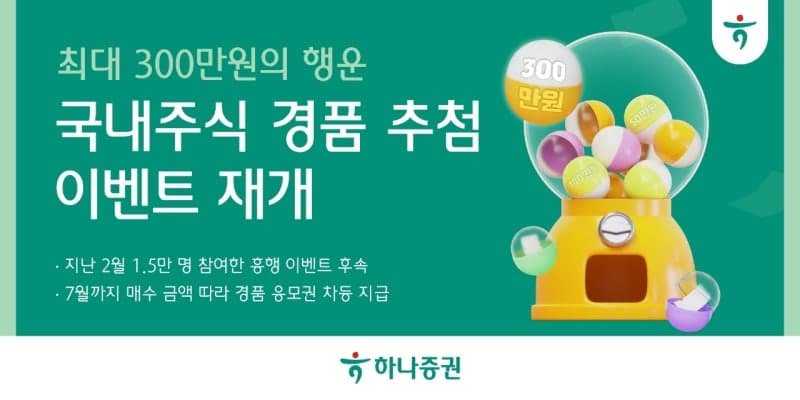 하나증권, 국내주식 경품 이벤트 재개…"최대 300만원 혜택"