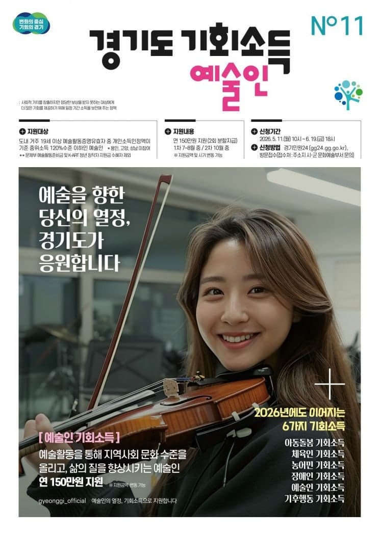 경기도, 7월부터 예술인 기회소득 지급 시작…연 150만원 지원