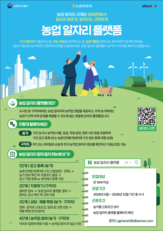 농식품부, "알바몬"에서 농업 일자리 찾는다…4일부터 플랫폼 서비스 개시