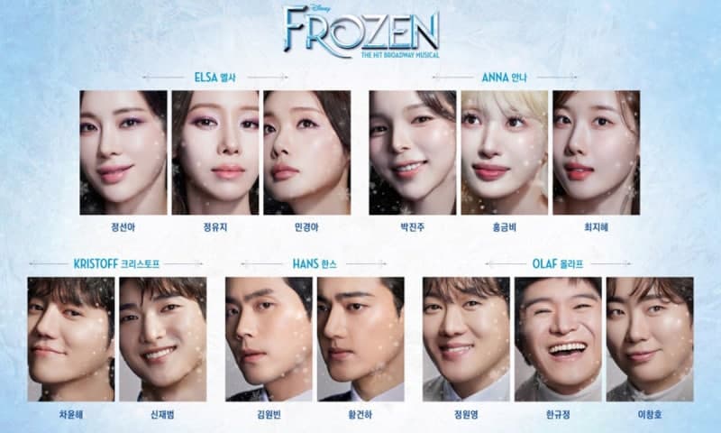 뮤지컬 '겨울왕국' 8월 한국 초연, 정선아-민경아-정유지 엘사 역…'쥐롤라' 이창호 올라프 발탁