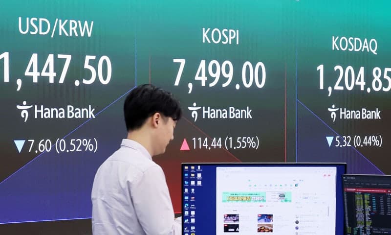 코스피, 장중 7500선 '터치' 후 숨고르기…개인 매수세에 7400선 회복