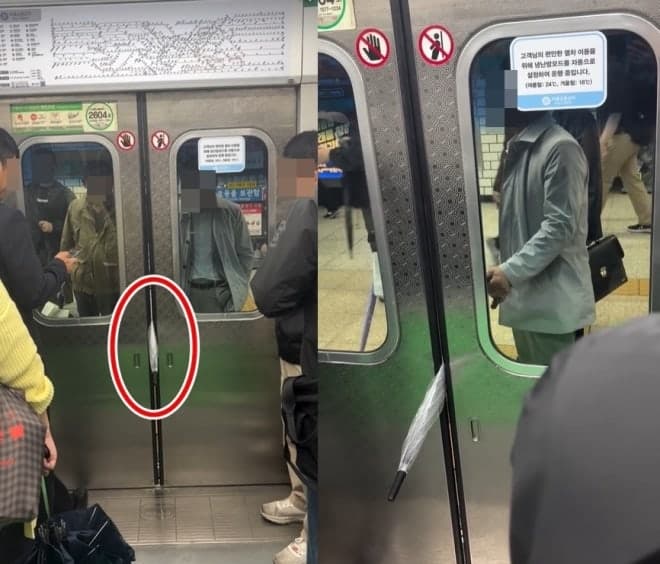 “10분이나 지연” 지하철 문틈에 우산 넣은 빌런, 기관사와 팽팽 대치...결국 못 탔다