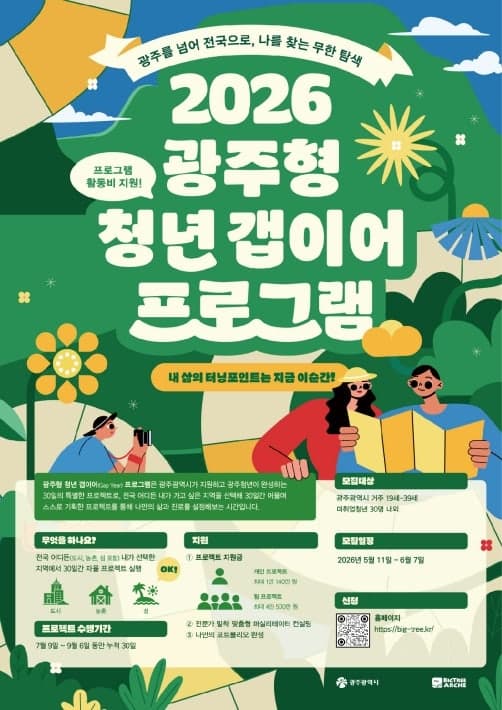 광주광역시, '청년 갭이어' 참여자 30명 모집…1인 최대 140만원 지원