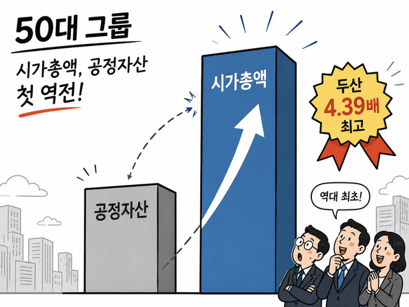 50대 그룹 시총 5400조, 공정자산 첫 추월…5년새 3배 확대