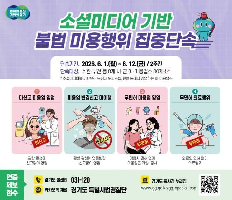 경기 특사경, SNS 기반 불법 미용행위 집중단속