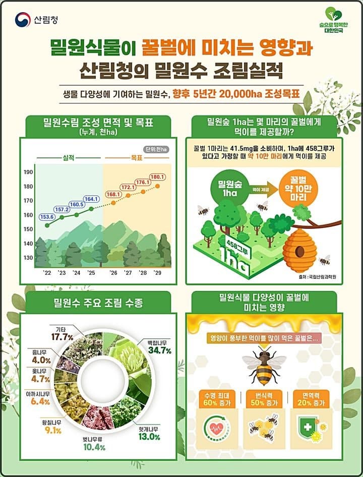 산림청, "꿀벌과 인류 공존" 위해 과학 기반 밀원숲 조성 확대 추진
