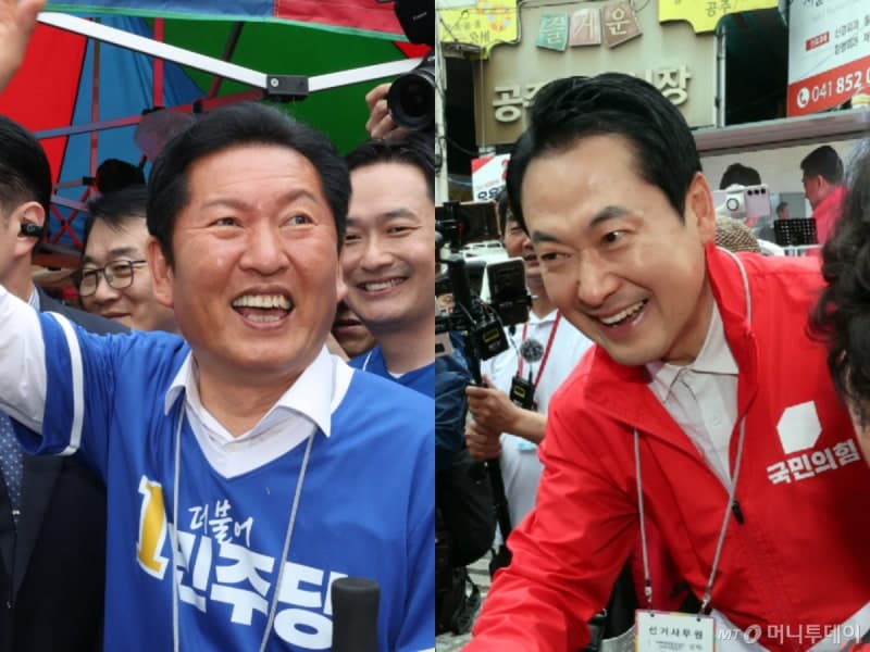 선거운동 첫날 충청서 맞붙은 여야 사령탑…"내란 심판"vs"정권 심판" 중원 표심 쟁탈전