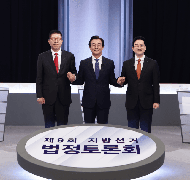 “거짓말 탐지기까지 등장”…부산시장 마지막 토론회, 전재수·박형준·정이한 후보 난타전