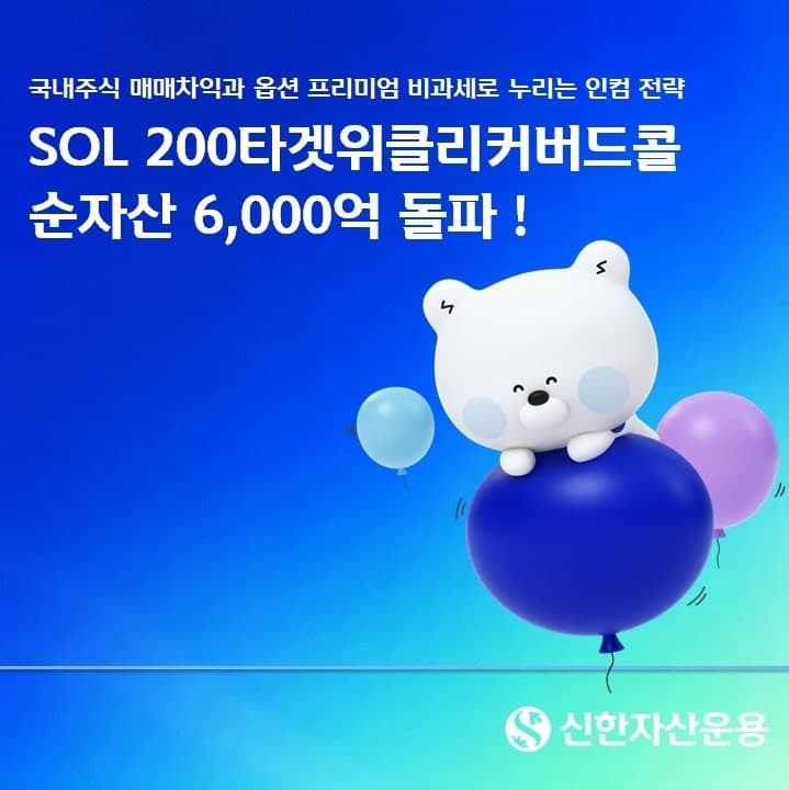 신한운용 'SOL 200타겟위클리커버드콜' ETF, 순자산 6000억 돌파