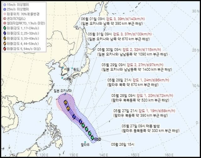 제6호 태풍 '장미' 발생…오키나와 향해 북상 중, 한반도 영향 가능성 촉각