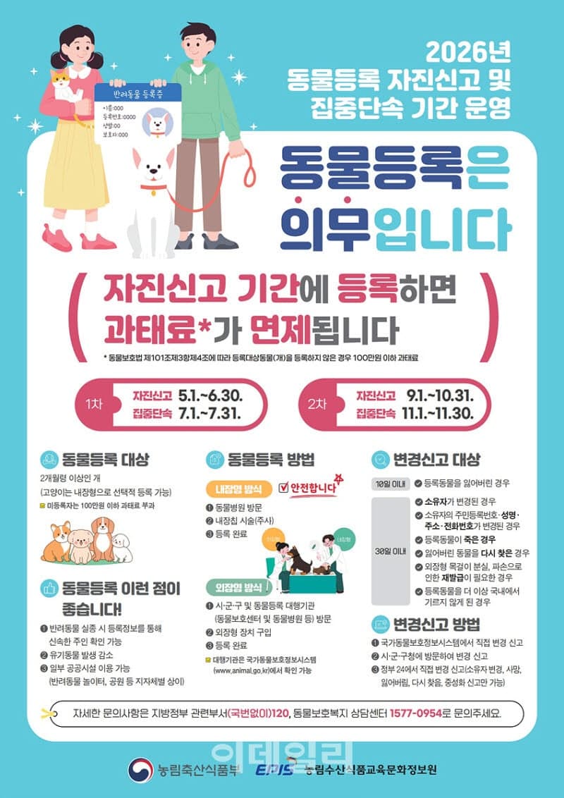 양천구, 반려동물 등록 자진신고 운영…미등록 과태료 면제