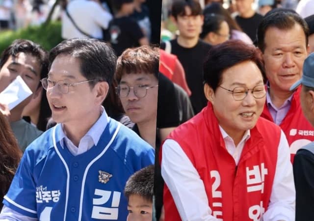 경남지사 김경수·박완수, 마지막 주말 창원·김해 등 다중 밀집지서 총력전