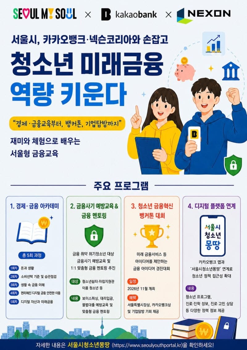 서울시, 카카오뱅크·넥슨과 손잡고 '청소년 금융역량' 키운다