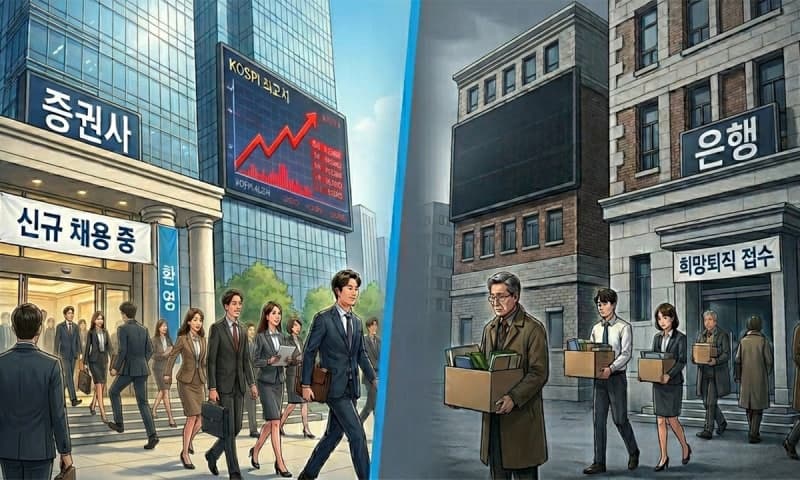 "5억 받고 나갈래요" MZ은행원도 줄섰다…2500명 희망퇴직 러시, 증권은 사람 뽑고 은행은 내보내고