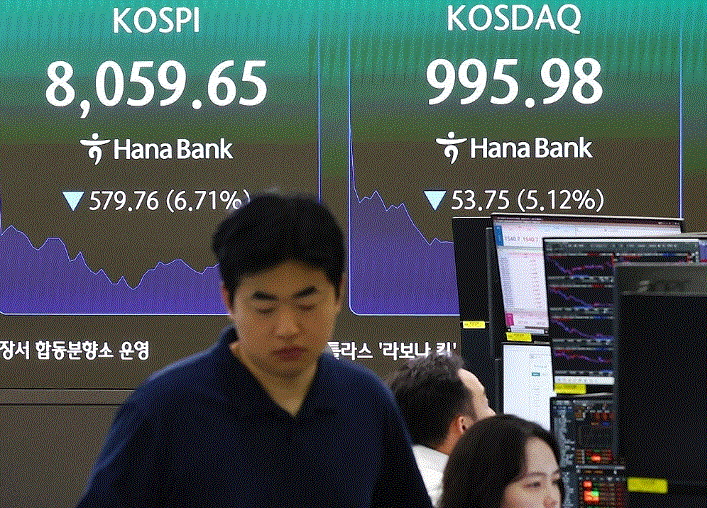 코스닥, 장중 5% 급락…3개월만 '천스닥' 깨졌다