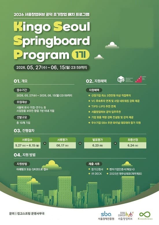 킹고스프링, 'Kingo Seoul Springboard Program' 1기 참가기업 모집…서울 초기기업 성장 토대 마련