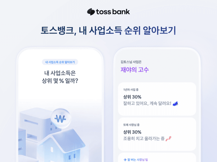 “내 사업소득 상위 몇 %?” 토스뱅크, 개인사업자 '사업소득 순위 조회' 서비스 출시