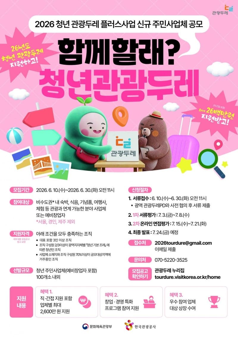 문체부-관광공사, "지역에서 관광 창업하세요"…'청년 관광두레' 100곳 모집, 최대 2천600만원 지원