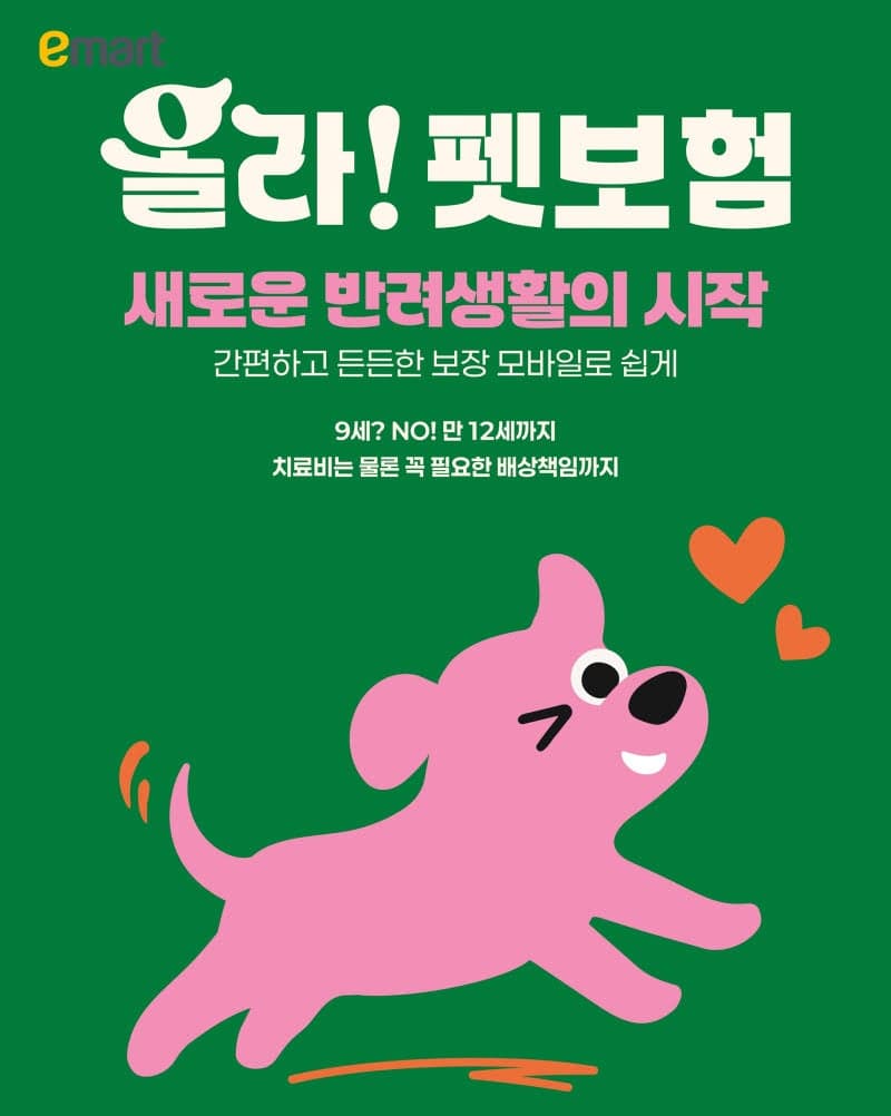 이마트, DB손보와 '올라 펫보험' 출시…12세 반려동물도 가입 가능해 의료비 부담 던다