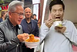 젠슨 황 흉내내나…샤오미 CEO도 길거리서 국수 '호로록'